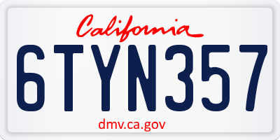 CA license plate 6TYN357