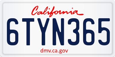 CA license plate 6TYN365