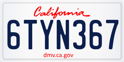 CA license plate 6TYN367