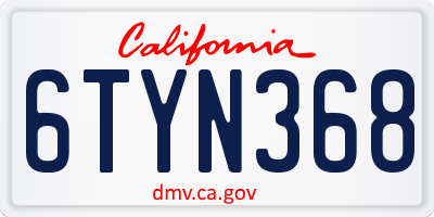 CA license plate 6TYN368