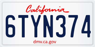 CA license plate 6TYN374