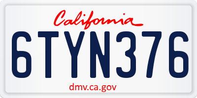 CA license plate 6TYN376
