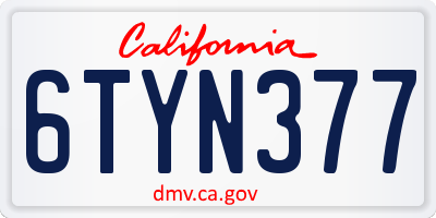 CA license plate 6TYN377