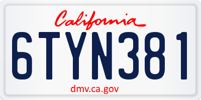 CA license plate 6TYN381