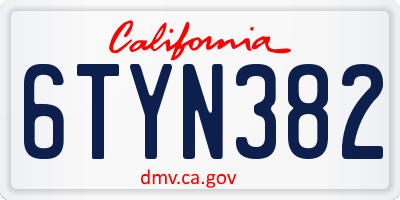 CA license plate 6TYN382