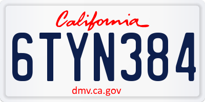 CA license plate 6TYN384