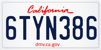 CA license plate 6TYN386