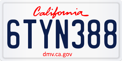 CA license plate 6TYN388