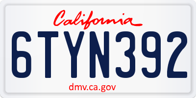 CA license plate 6TYN392