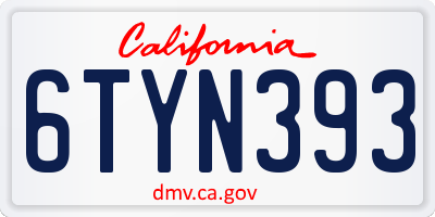 CA license plate 6TYN393
