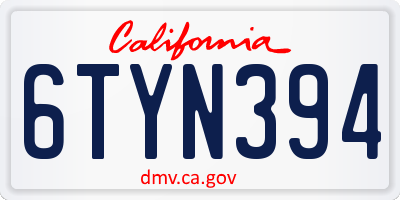 CA license plate 6TYN394
