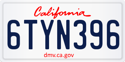 CA license plate 6TYN396