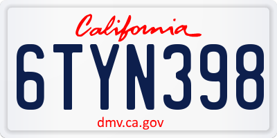 CA license plate 6TYN398