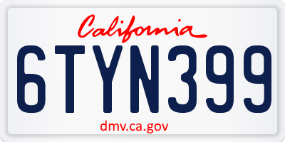 CA license plate 6TYN399