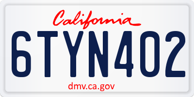 CA license plate 6TYN402