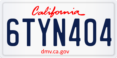 CA license plate 6TYN404