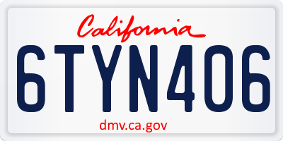 CA license plate 6TYN406