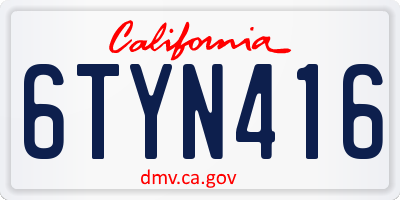 CA license plate 6TYN416