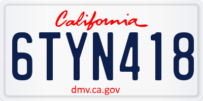 CA license plate 6TYN418