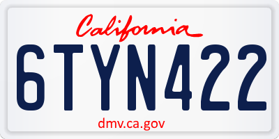 CA license plate 6TYN422