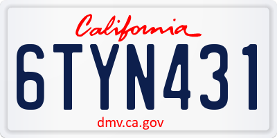 CA license plate 6TYN431