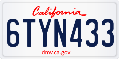 CA license plate 6TYN433