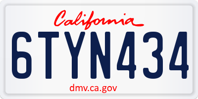CA license plate 6TYN434