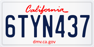 CA license plate 6TYN437