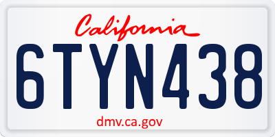 CA license plate 6TYN438