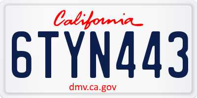CA license plate 6TYN443