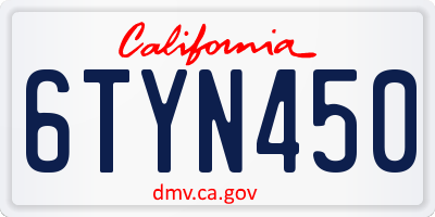 CA license plate 6TYN450