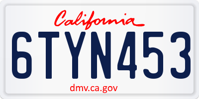 CA license plate 6TYN453