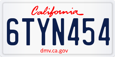 CA license plate 6TYN454