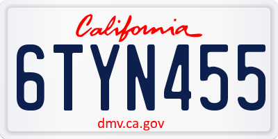 CA license plate 6TYN455