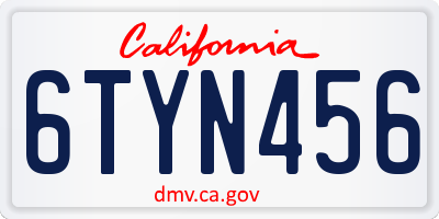 CA license plate 6TYN456