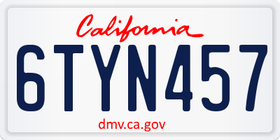 CA license plate 6TYN457