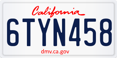 CA license plate 6TYN458