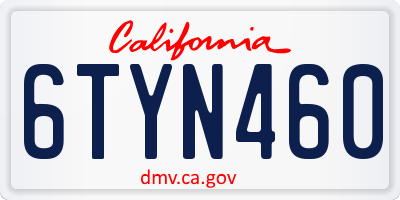 CA license plate 6TYN460