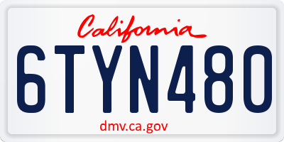 CA license plate 6TYN480
