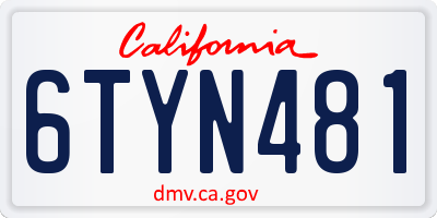 CA license plate 6TYN481