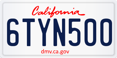 CA license plate 6TYN500