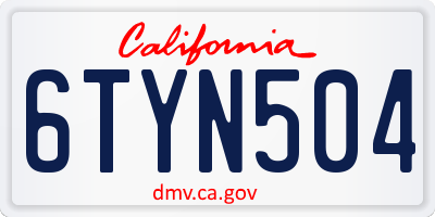 CA license plate 6TYN504