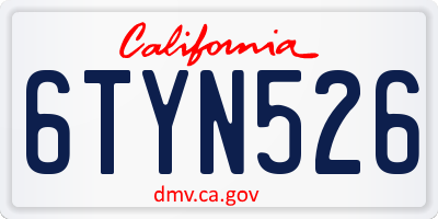 CA license plate 6TYN526