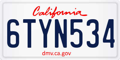 CA license plate 6TYN534