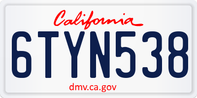 CA license plate 6TYN538