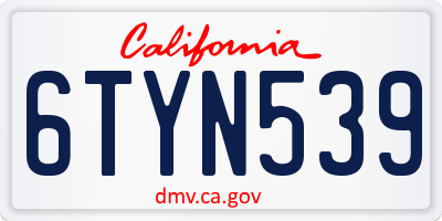 CA license plate 6TYN539