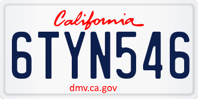 CA license plate 6TYN546
