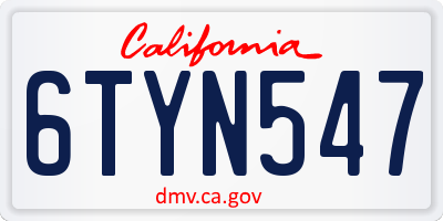 CA license plate 6TYN547