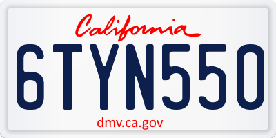 CA license plate 6TYN550