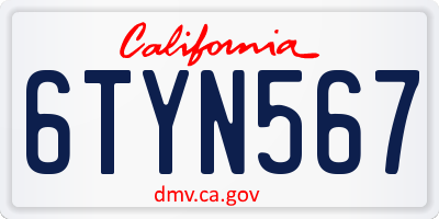 CA license plate 6TYN567